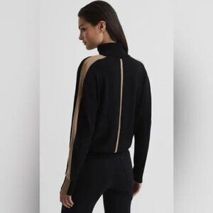 Reiss Nova Knitted Roll Neck Sweater Black with Brown Stripe in Size Small